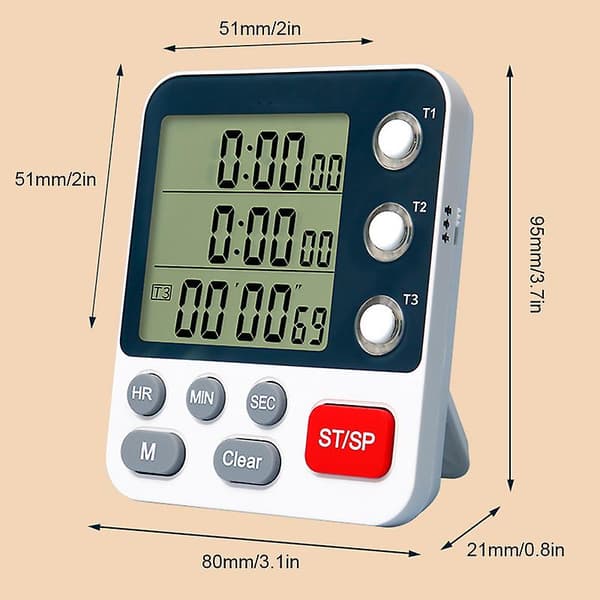 Digital kökstimer med minnesfunktion stor LCD-display 3 oberoende timing tidshanterare för A
