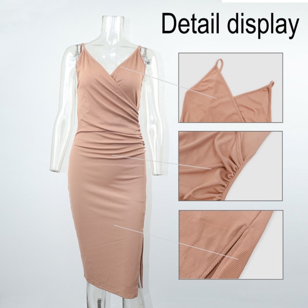 Wrap V-hals Langermet Slit Bodycon Cocktail Party Midi-kjole