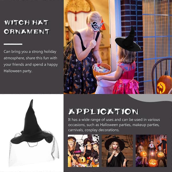 Halloweenhatt Heksehatt for dekorasjon Halloweenfestival Bredbremmet festdekorasjon A