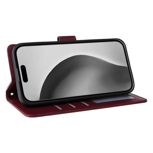 Til iPhone 16 Pro Max Pung Etui 3 Kortpladser Slankt PU Læder Stand Telefon Cover A