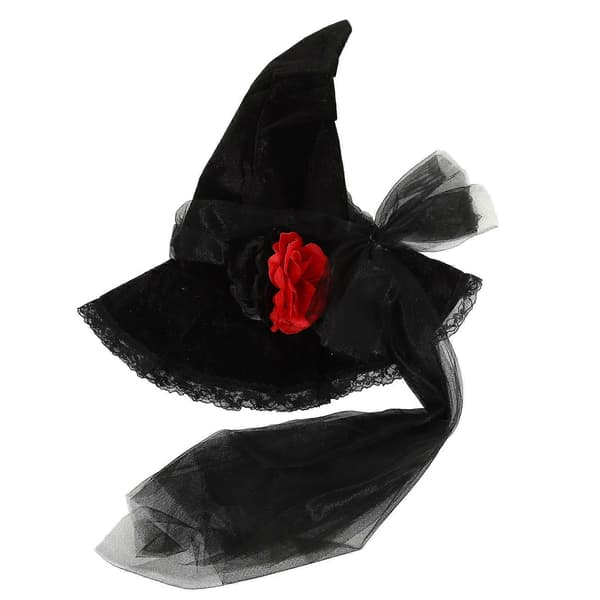 Halloween heksehatt cosplayhatt med gasbindslør til dekorasjon A