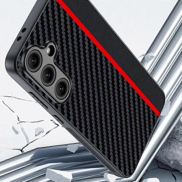 Till Samsung Galaxy S25 Fodral Läder+PC Hårt Telefonfodral Kolfibertextur A