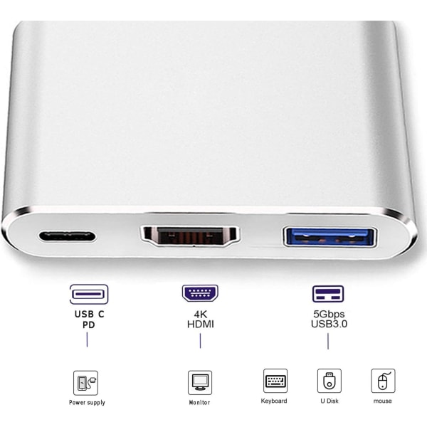 USB-C til HDMI-adapter (støtter 4K / 30Hz) - Type- C 3 In 1