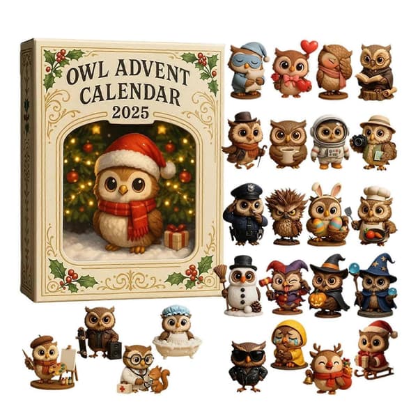Ugle-adventskalender 2025 24-dagers nedtelling med 2D trepynt Juletrepynt Gave til barn A