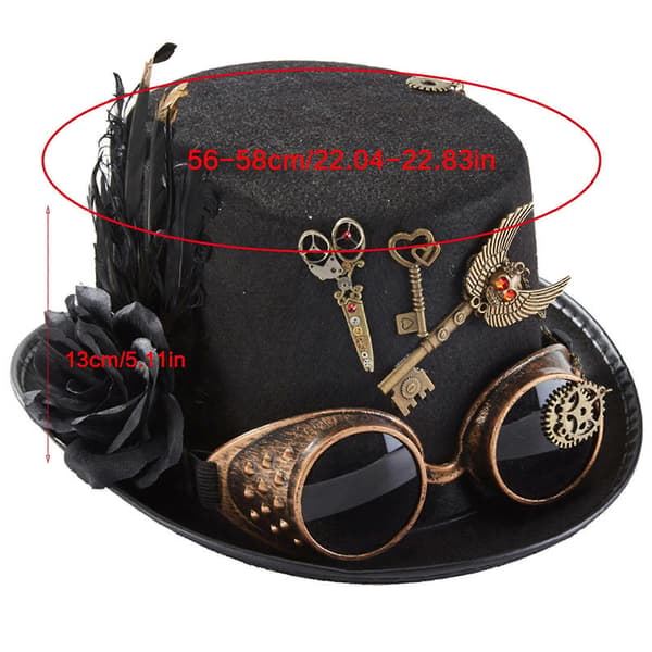 Gotisk høj hat Steampunk hat Halloween hat med fjerblomst til nøglesaks briller Performance hat til Halloween Pa Sort A
