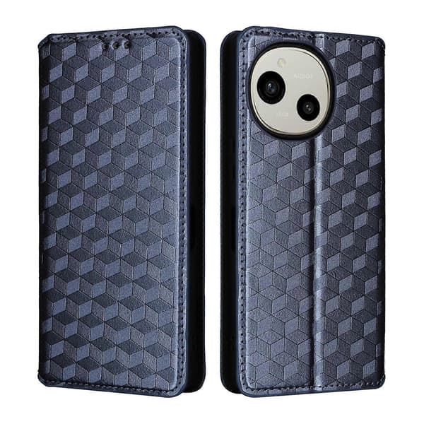 Cubic Grid Texture Flip Läderfodral för telefon (blå, för Sharp Aquos R10 / R9)