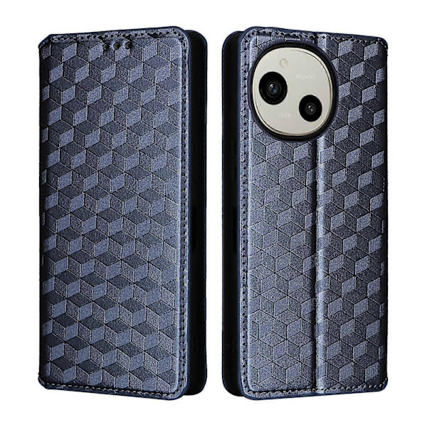 Cubic Grid Texture Flip Leather Phone Case (blå, for Sharp Aquos R10 / R9)