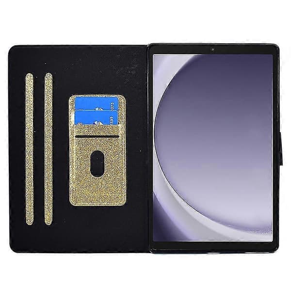 Stativetui til Samsung Galaxy Tab A9, Glitter PU læderkortpladser Tablet Cover (Gul)