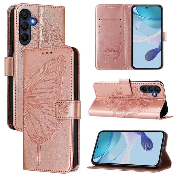 Til Samsung Galaxy A17 5G præget sommerfugl læder telefoncover