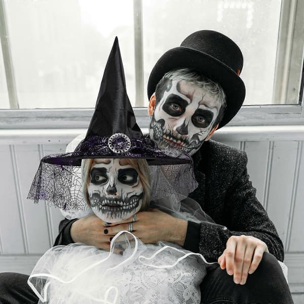 Heksehatt for kvinner til Halloween-festdekorasjon, lilla kostyme A