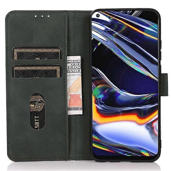 KHAZNEH Kompatibel med iPhone 16 Fodral Textur PU Läder Vikbart Stativ Telefonfodral Grön