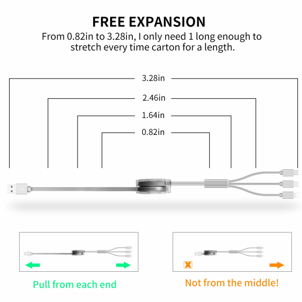 2-pak Multi USB-opladerkabel, sammentrækkelig 3 i 1