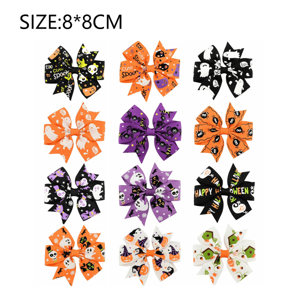 12pcs 3In Halloween's Day Bow Knot Hair Pins Handmade Hair Acces