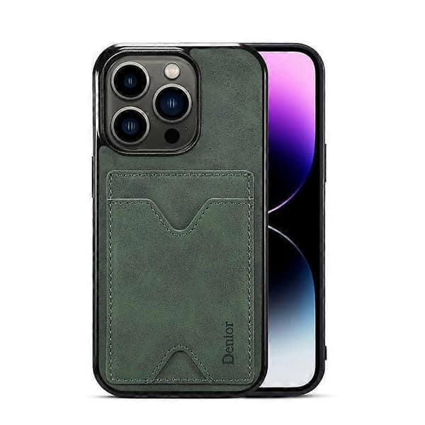 Fodral för iPhone 13 Pro Mörkgrön Kortplats Full Kant Anti-fall Läder No11837 A