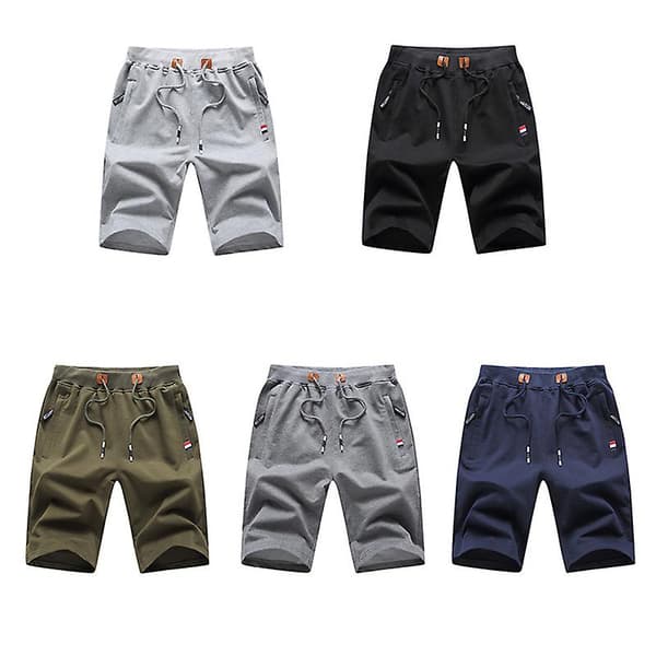 Herreshorts Afslappede Komfortable Træningsshorts Snøre Lynlåslommer Elastisk Talje A