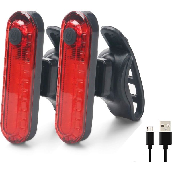 Bagcykellygter - 2 stk. cykellygter bag, USB genopladelig COB LED vandtæt cykellygte bagpå, 4 lystilstande for at sikre sikkerhed og synlighed