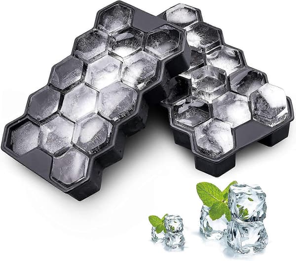 2 STK Silikonisbitform, 14 blokker isbitbrett med lokk, BPA-fri isbitform, sekskantede miniisbiter, stablebart isbitbrett for cocktailer A