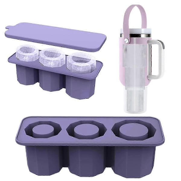 Silikone-isterningebakker til fryser 3 hule cylinderisforme med låg til 30-40 oz kopper, whisky, kaffe, cocktails B A