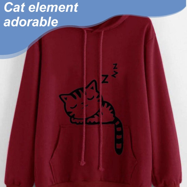Hættetrøjer Cute Cat Ear Novelty Printed Pullover SweatshirtCat hætte