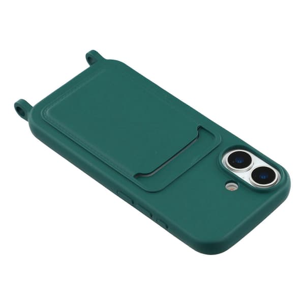 Til iPhone 16 etui flydende silikone kortplads blødt telefoncover med snorrem
