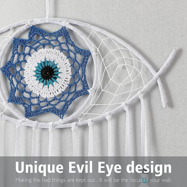 AURA Evil Eye Dream Catcher, handvävd makramé drömfångare, väggbonad, heminredning, julklapp till barn, tacksägelsepresent, ren vit A