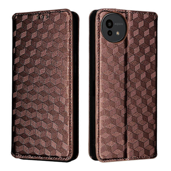 Cubic Grid Tekstur Flip Læder Telefoncover (Brun, Til Sharp Aquos wish5)