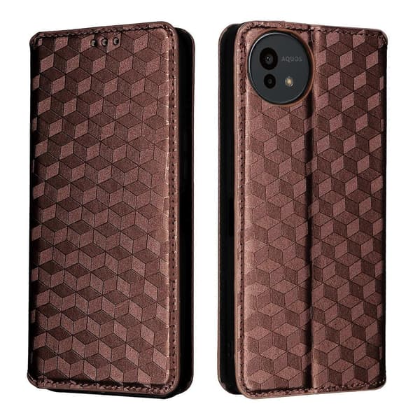 Cubic Grid Texture Flip Leather Phone Case (brun, for Sharp Aquos wish5)