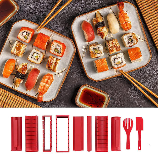 10-delt sæt Sushi Værktøj rød