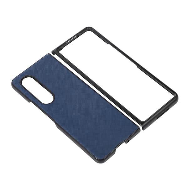 Till Samsung Galaxy Z Fold4 Cross Texture PU-läderfodral Blå
