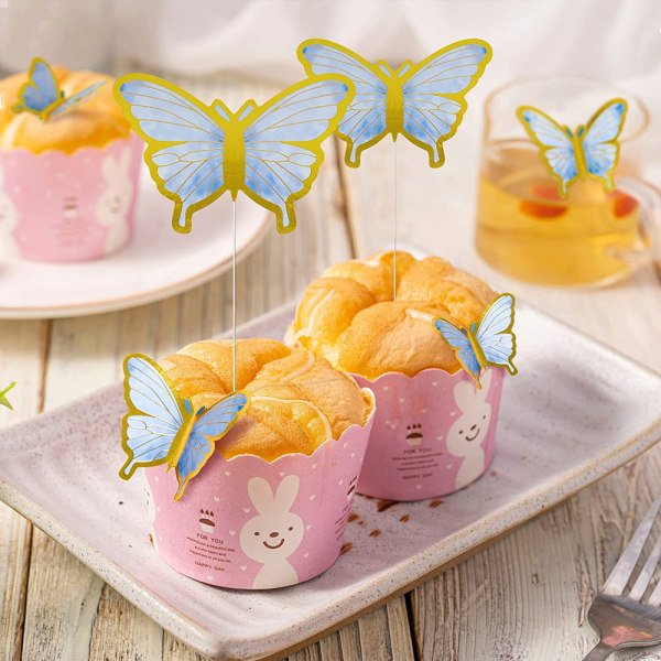 50 kpl Butterfly Cupcake Topper Syntymäpäivän hääjuhlakakkuseinä
