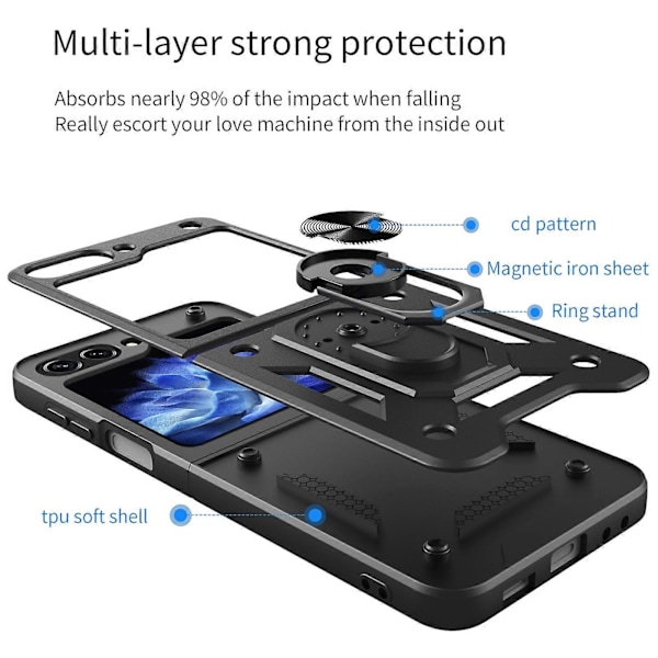 Armor Magnetic Bracket TPU+PC -puhelinkotelo Samsung Galaxy Z Flip6:lle