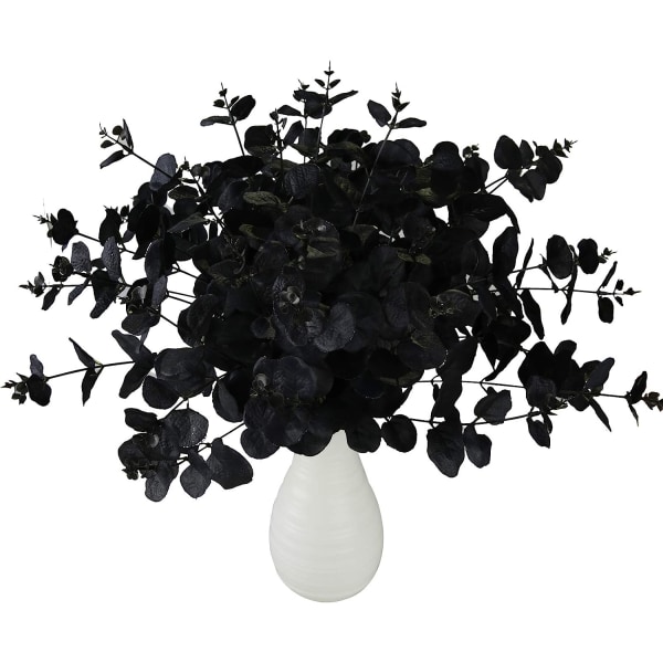 2 Pakke svarte falske blomster, kunstig eukalyptusstilkebukett