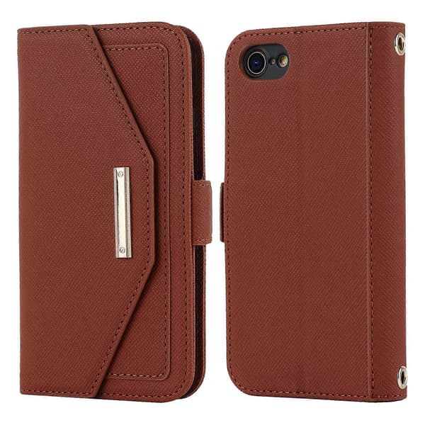 Etui til iPhone 13 Mini Brun Cross Grain Lommebok Skinn No7342 A