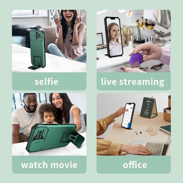 Til iPhone 16 Plus etui Kameraskydelåg PC + TPU Telefoncover med støttefod A