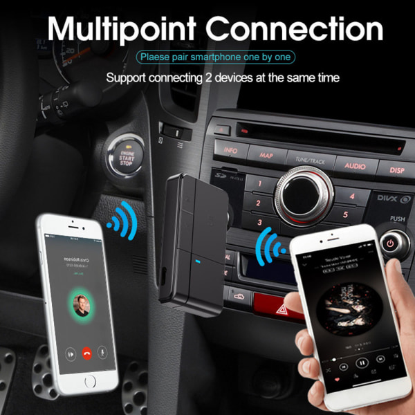 Bluetooth V5.0-mottagare, Mini Bluetooth Car Aux Adapter / 10Hrs