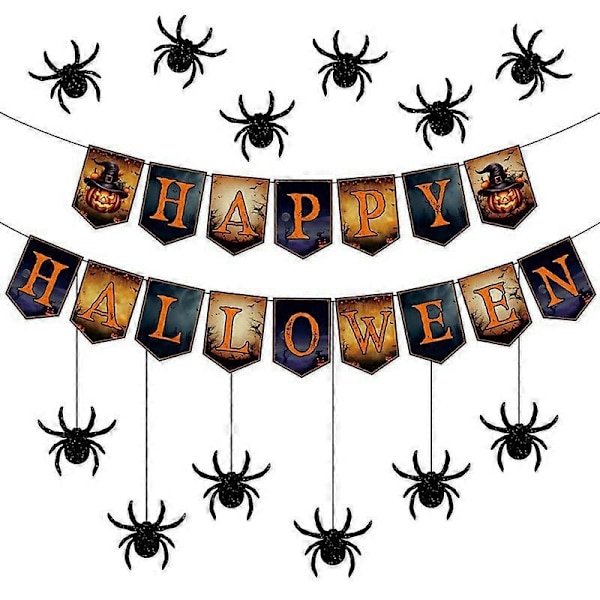 Halloween Veggdekorasjon 12 stk Edderkoppkort + Limprikker A