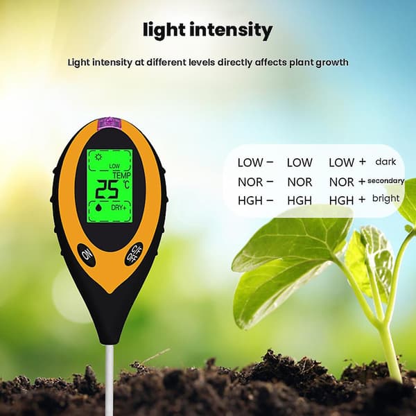 4-i-1 Jordtestare Multifunktionell LCD Jord PH-mätare Jord PH Temperatur Solarljusdetektor A