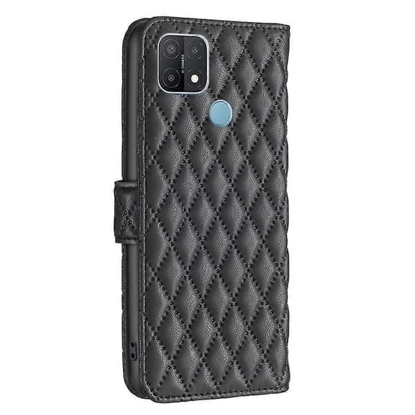 Til OPPO A15 Diamond Lattice Wallet Læder Flip Telefonetui Sort