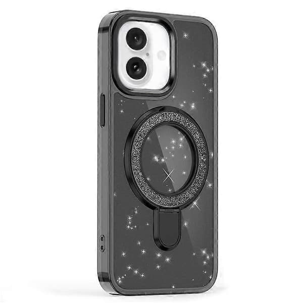Kompatibel med iPhone 16 Skal Glitter Design TPU+PC Stöd Telefonfodral（Svart）