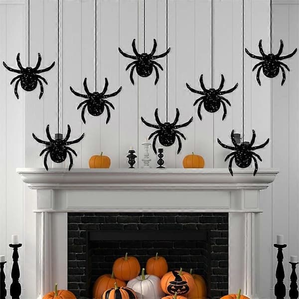 Halloween Veggdekorasjon 12 stk Edderkoppkort + Limprikker A