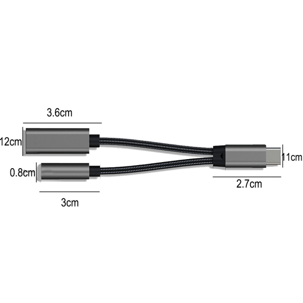 2-i-1 USB Type C til USB-adapter (OTG-kabel + strømkabel) for
