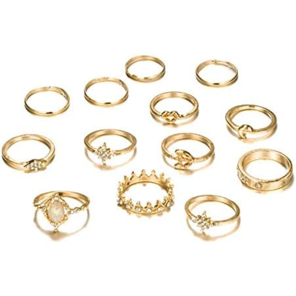 13 Stk Dam Ringar Set Knuckle Rings Guld Bohemian Rings för