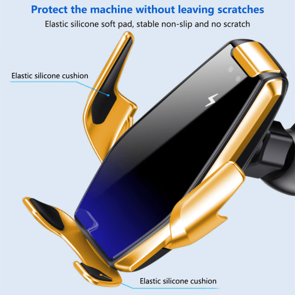 Tyrant Gold trådlös billaddare, 15W snabbladdning bilmonteringsladdare Auto-Clamping Air Vent Telefonhållare Kompatibel med IPhone 11Pro/Max/XR/11/X/8,
