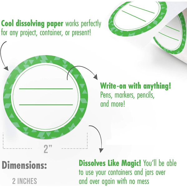 200 stk oppløselige hermetikketiketter for glass – 2 tommer