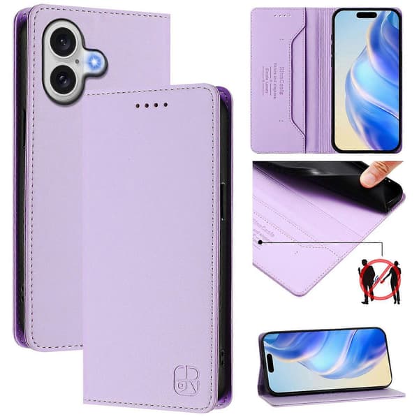 Til iPhone 17 Lædercover RINACASIS RC01 Telefoncover med RFID-blokerende pungstativ (lyslilla)