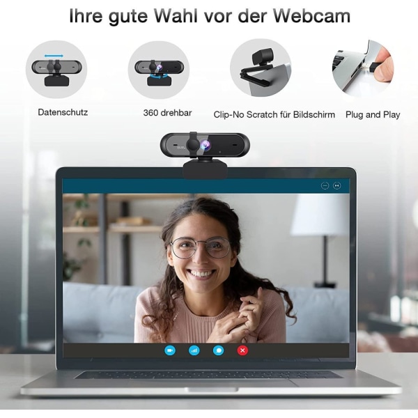 Full HD-webkamera, USB 1080P Privacy Screen Web-kamera for PC, Autofokus Webcam med mikrofon for videokonferanser, YouTube, Skype, Online Learning,