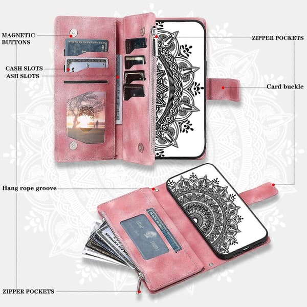 Multi-Card Totem Zipper Läderfodral Rosa för Samsung Galaxy A16 5G