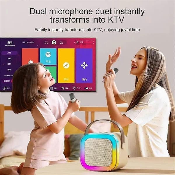 Mini-karaokelaite lapsille 2 mikrofonilla, kannettava Bluetooth-kaiutin LED-valolla