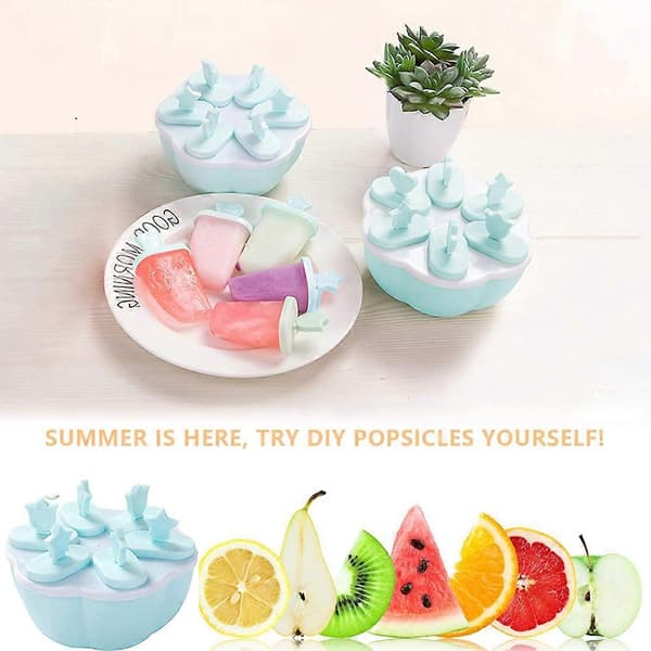 Kreative tegneserie ispindeforme Is af 6 ispindeforme med pinde, DIY genanvendelige sommerisforme ismaskinesæt A