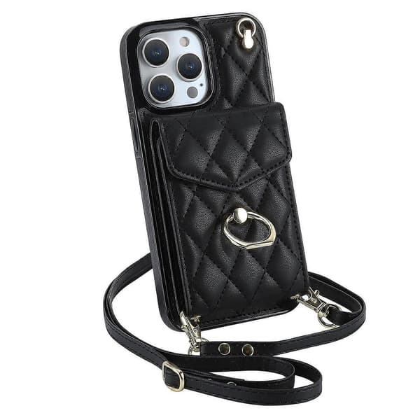 Fodral för iPhone 13 Mini 5.4 Svart Ins Kortplats Crossbody Läder Nr 8871 A